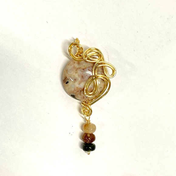 HANDMADE Genuine Jasper Stone Wire Wrapped Pendant with Jasper Dangle Accent - Picture 7 of 9